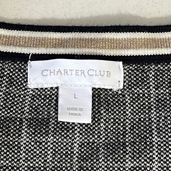 Charter Club Black Women’s Plaid Cardigan Sweater Faux Pearl Buttons Size L - Picture 9 of 15